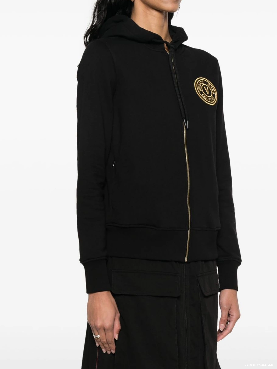 Affordable zip-up logo-embroidered Women Jeans cotton hoodie Couture Versace 0522